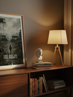 The boy on the bridge watercolour print on bookshelf – Mike Carey fan gift