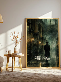 The Devil You Know watercolour print in frame leaning in hallway – fantasy wall art