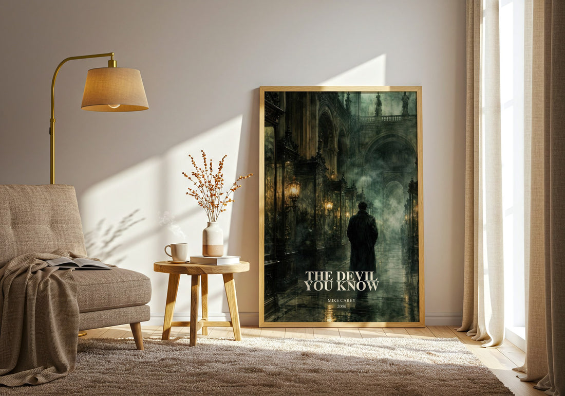 The Devil You Know watercolour print in frame leaning in hallway – fantasy wall art