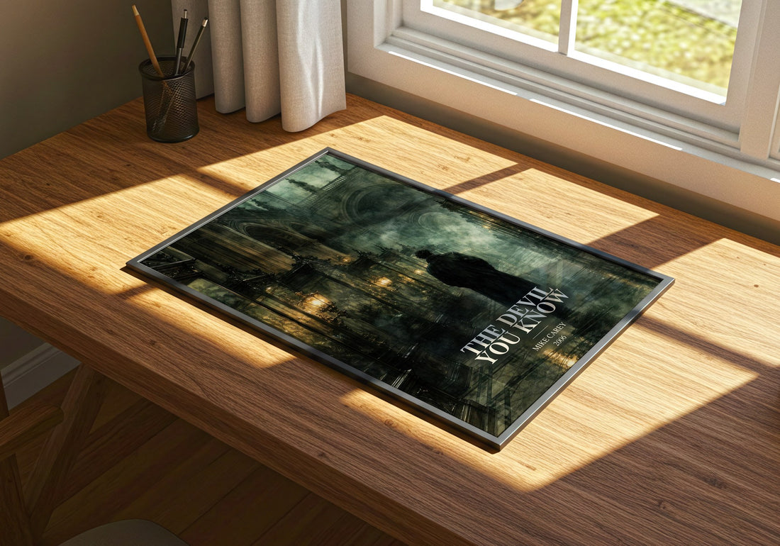 The Devil You Know watercolour book poster framed on wall – fantasy wall art
