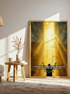 Understanding the Purpose and Power of Prayer watercolour print in frame leaning in hallway – non fiction wall art