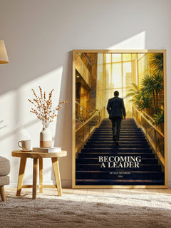 Becoming a leader watercolour print in frame leaning in hallway – non fiction wall art