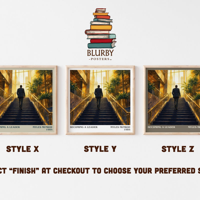 Becoming a leader literary print in frame leaning in hallway – non fiction wall art