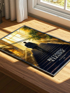 Becoming a leader watercolour book poster framed on wall – non fiction wall art