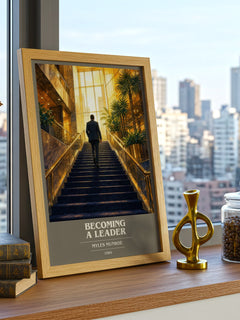 Becoming a leader book cover print framed by window – literary home decor