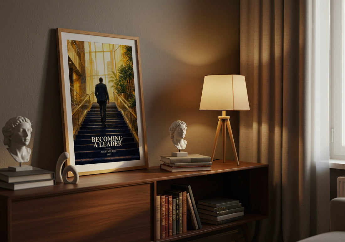 Becoming a leader watercolour print on bookshelf – Myles Munroe fan gift