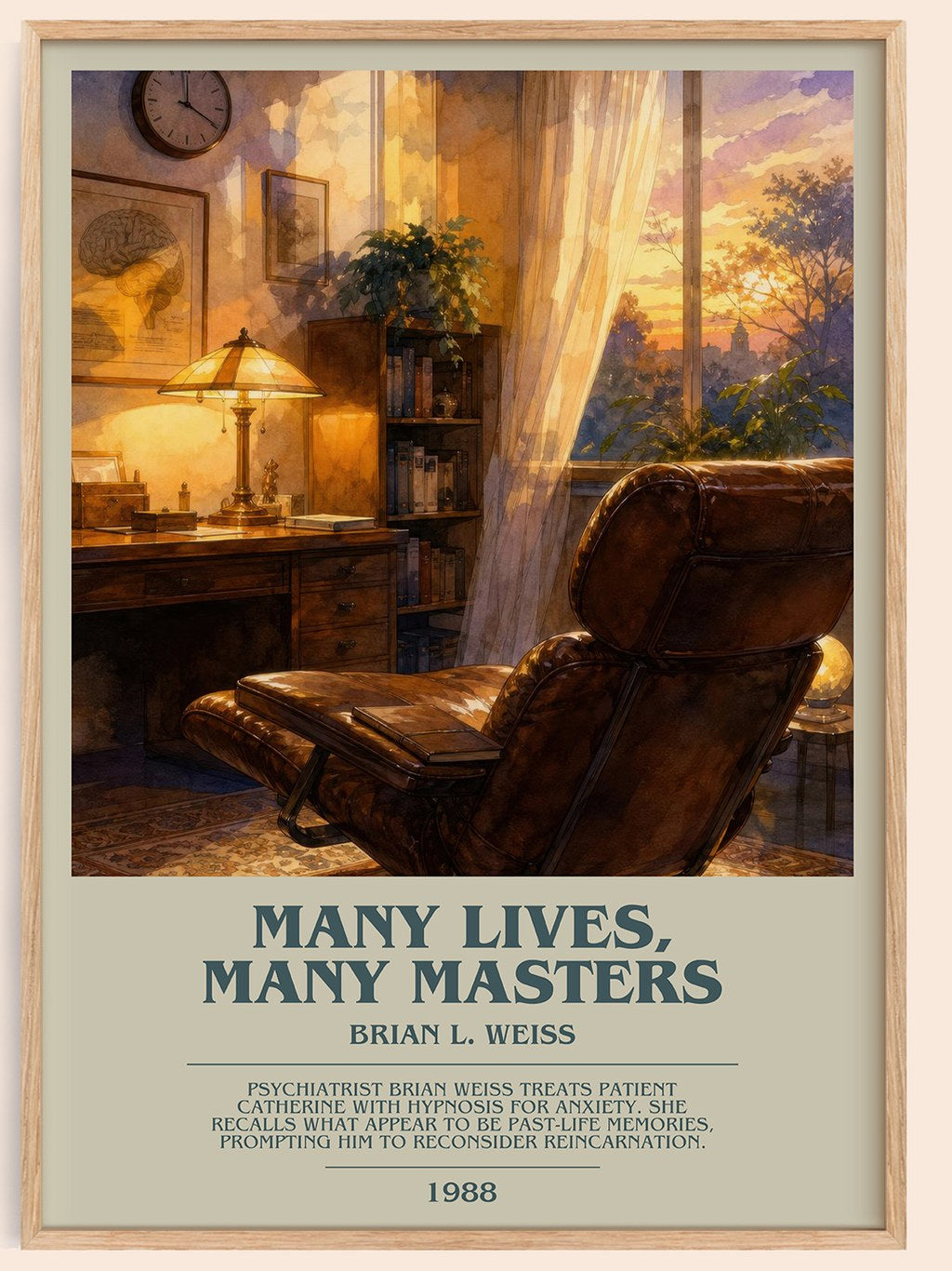 Many Lives, Many Masters bookish book poster by Brian L. Weiss – framed literary art print