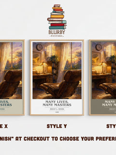Many Lives, Many Masters book cover print in frame leaning in hallway – memoir wall art