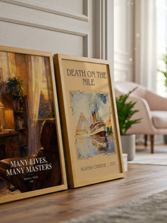 Many Lives, Many Masters watercolour print framed by window – literary home decor