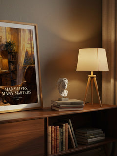Many Lives, Many Masters watercolour print on bookshelf – Brian L. Weiss fan gift