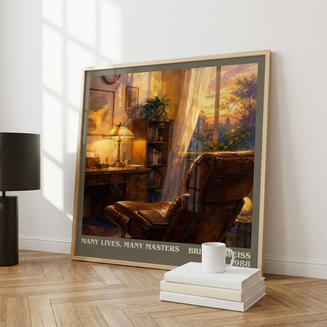 Many Lives, Many Masters literary print framed by window – literary home decor