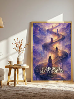Same Soul, Many Bodies watercolour print in frame leaning in hallway – non fiction wall art