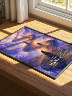 Same Soul, Many Bodies watercolour book poster framed on wall – non fiction wall art