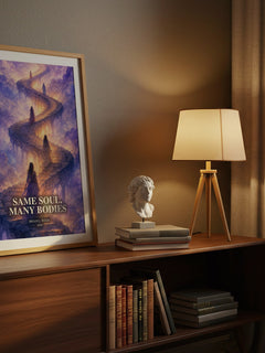 Same Soul, Many Bodies watercolour print on bookshelf – Brian L. Weiss fan gift