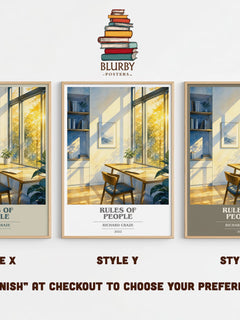 Rules of People book cover print in frame leaning in hallway – non fiction wall art