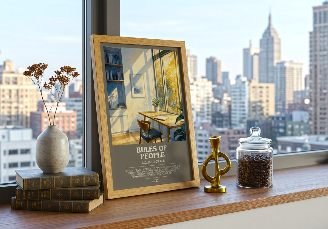 Rules of People bookish print framed by window – literary home decor