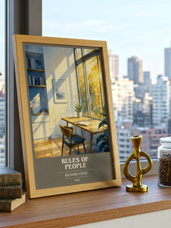 Rules of People book cover print framed by window – literary home decor