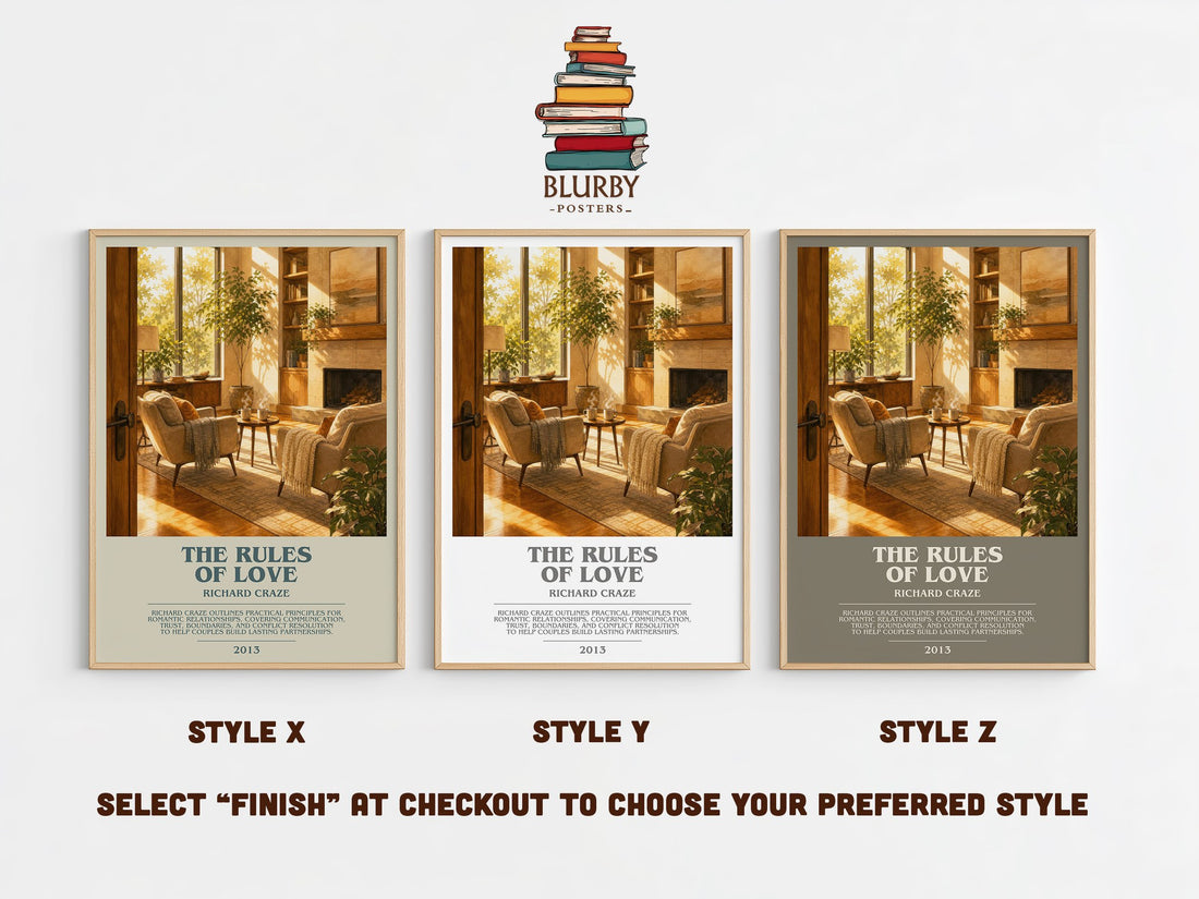 The Rules of Love bookish print in frame leaning in hallway – non fiction wall art (mockup)