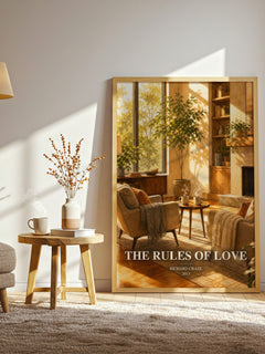 The Rules of Love watercolour print in frame leaning in hallway – non fiction wall art