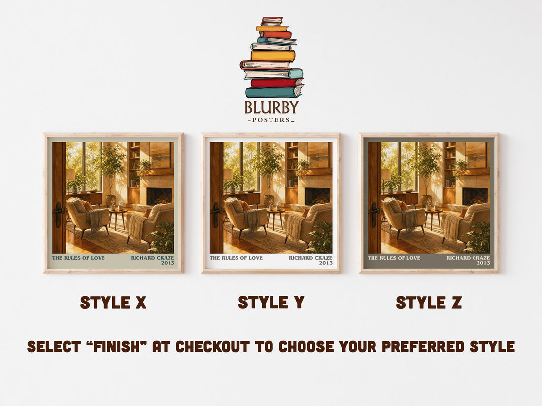The Rules of Love literary print in frame leaning in hallway – non fiction wall art (mockup)