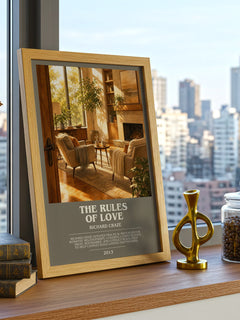 The Rules of Love bookish print framed by window – literary home decor