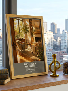 The Rules of Love book cover print framed by window – literary home decor