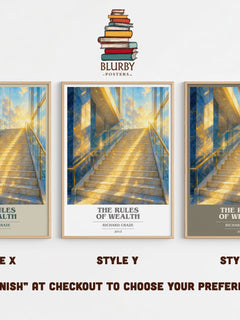 The Rules of Wealth book cover print in frame leaning in hallway – non fiction wall art