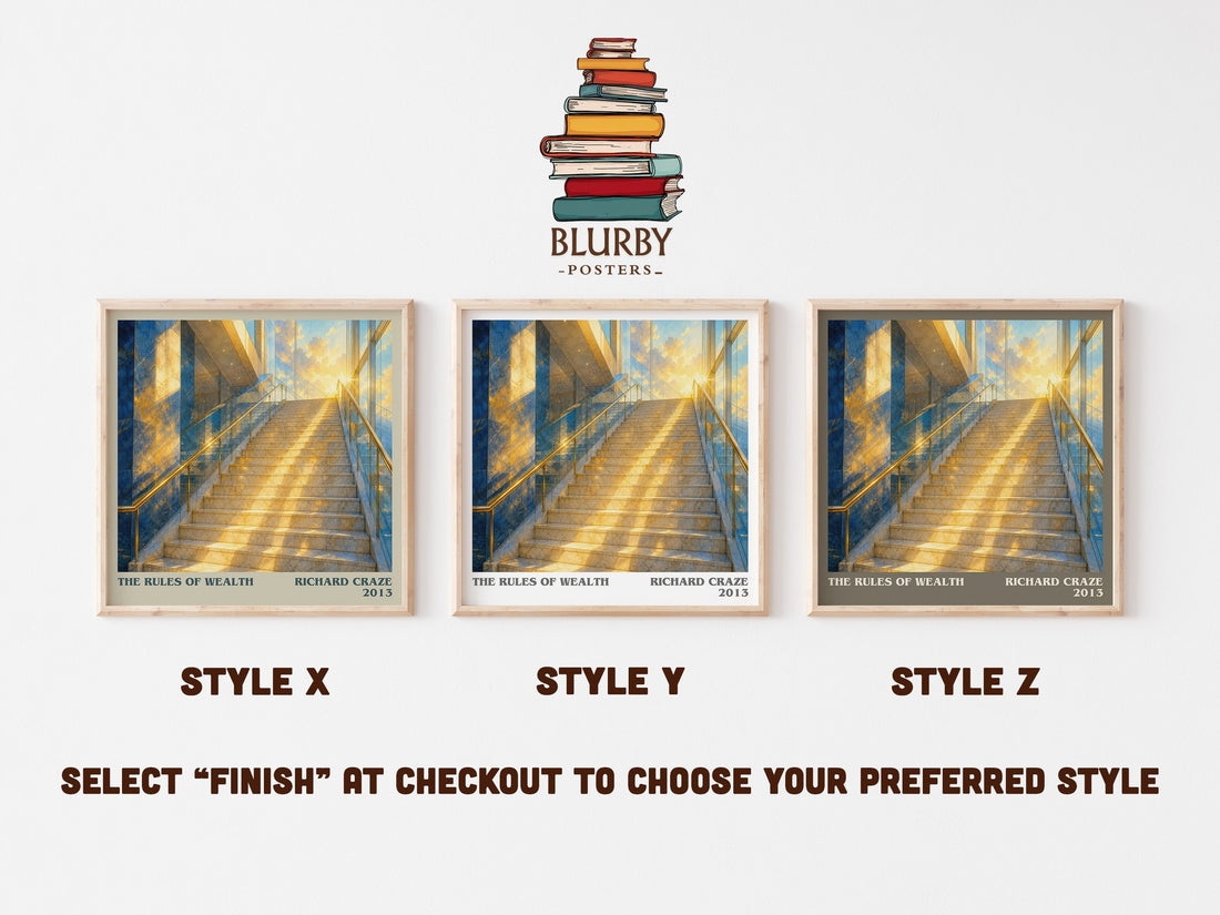 The Rules of Wealth literary print in frame leaning in hallway – non fiction wall art (mockup)