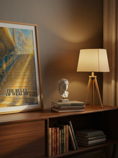 The Rules of Wealth watercolour print on bookshelf – Richard Craze fan gift