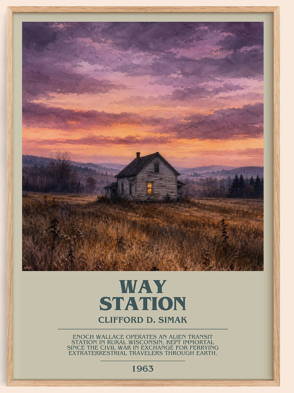 Way station bookish book poster by Clifford D. Simak – framed literary art print