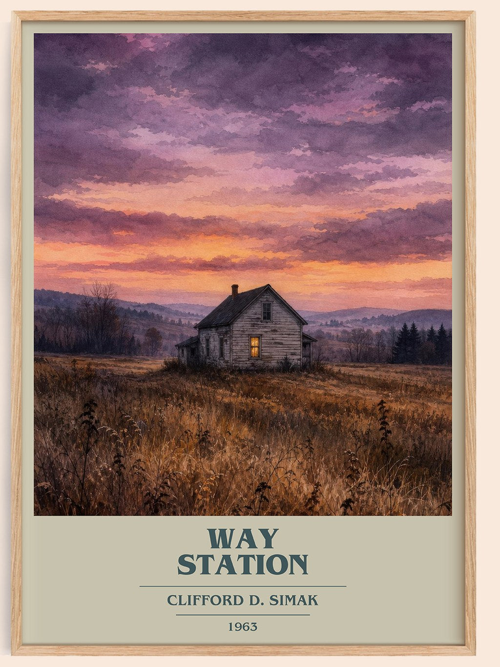 Way station book cover book poster by Clifford D. Simak – framed literary art print