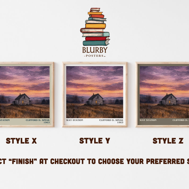 Way station literary print in frame leaning in hallway – sci fi wall art
