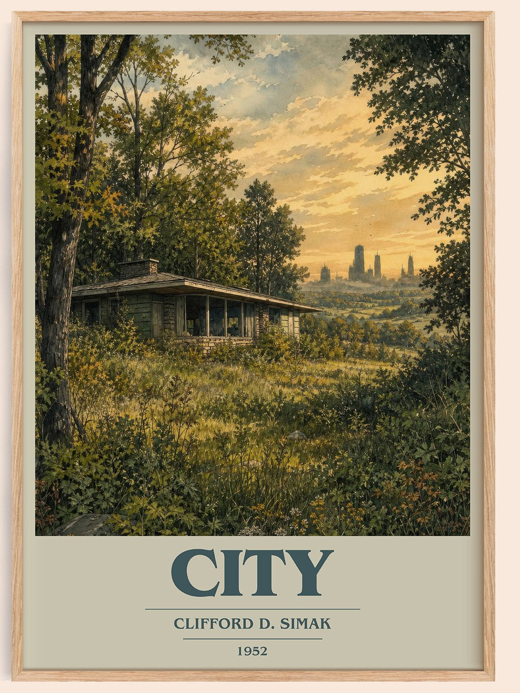 City book cover book poster by Clifford D. Simak – framed literary art print