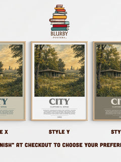 City bookish print in frame leaning in hallway – sci fi wall art