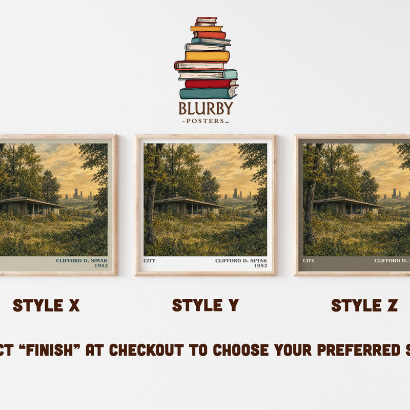 City literary print in frame leaning in hallway – sci fi wall art