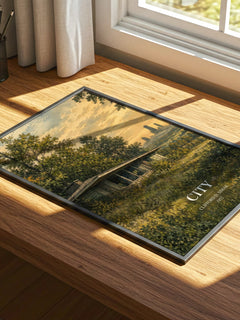 City watercolour book poster framed on wall – sci fi wall art