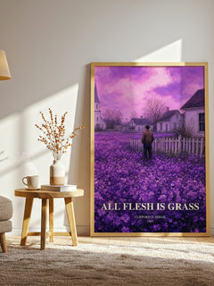 All Flesh Is Grass watercolour print in frame leaning in hallway – sci fi wall art