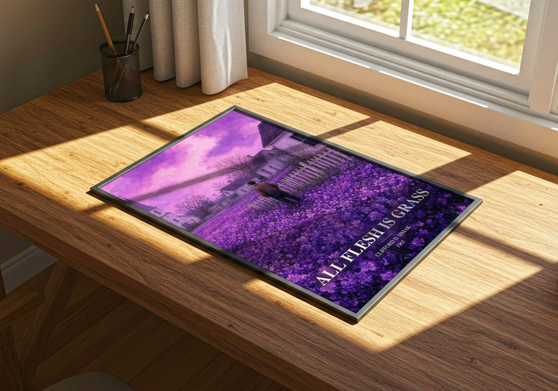 All Flesh Is Grass watercolour book poster framed on wall – sci fi wall art