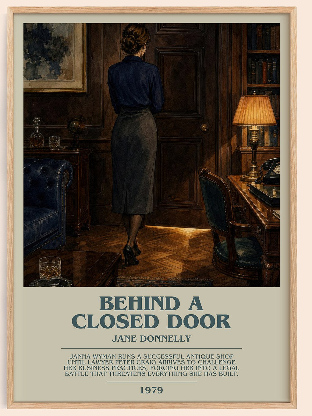 Behind A Closed Door bookish book poster by Jane Donnelly – framed literary art print