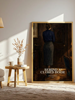 Behind A Closed Door watercolour print in frame leaning in hallway – romance wall art