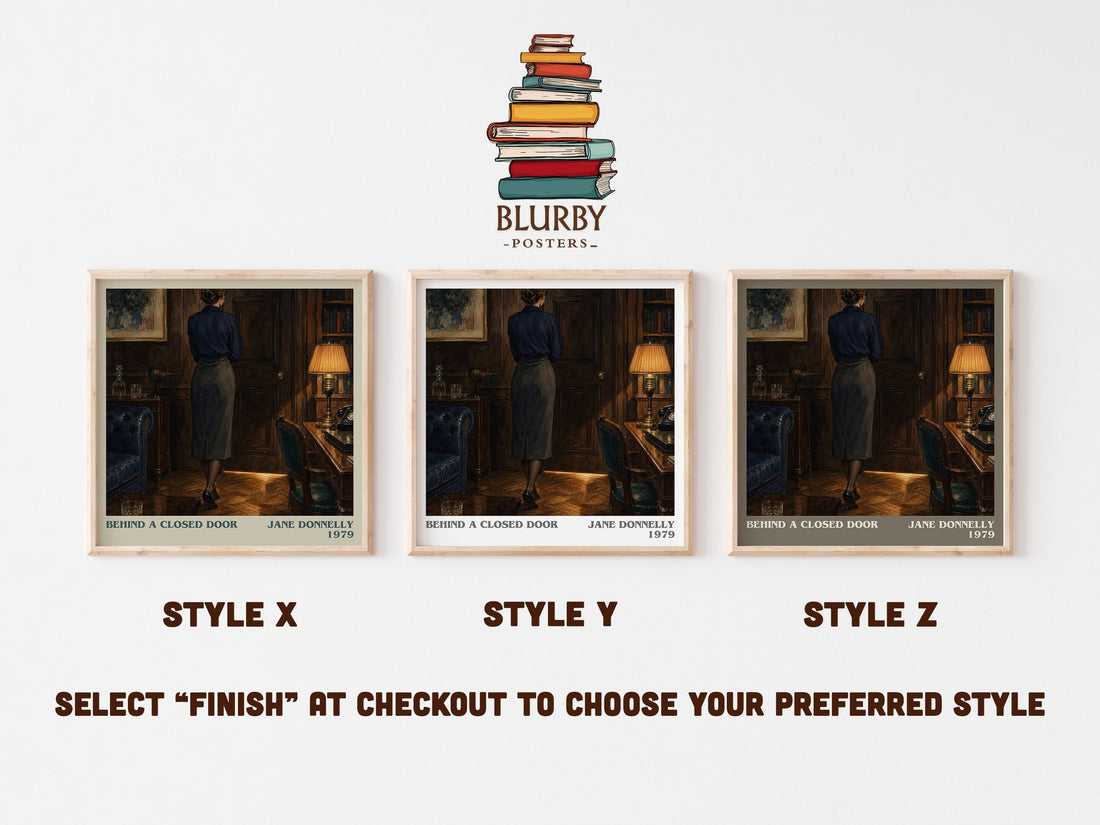 Behind A Closed Door literary print in frame leaning in hallway – romance wall art (mockup)
