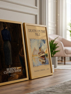 Behind A Closed Door watercolour print framed by window – literary home decor