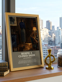 Behind A Closed Door bookish print framed by window – literary home decor
