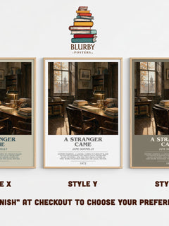A Stranger Came bookish print in frame leaning in hallway – romance wall art