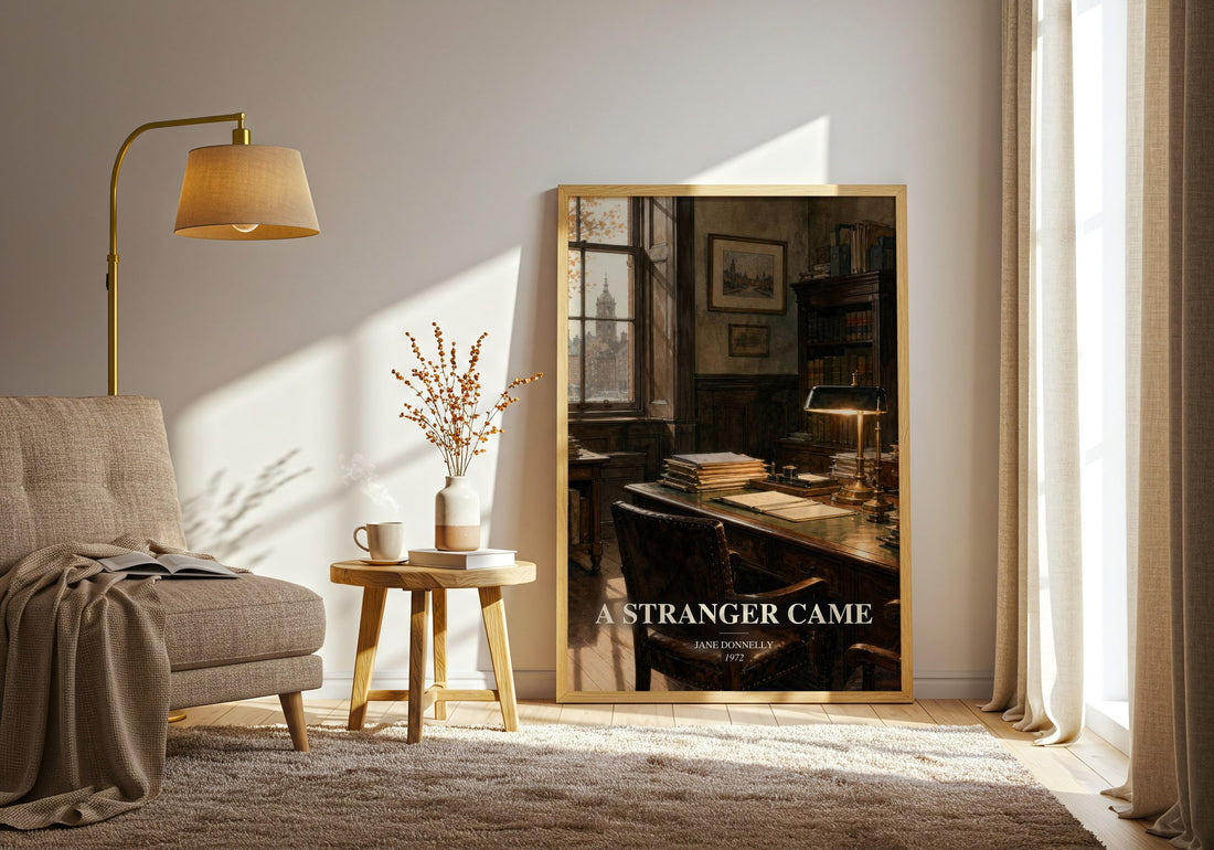 A Stranger Came watercolour print in frame leaning in hallway – romance wall art