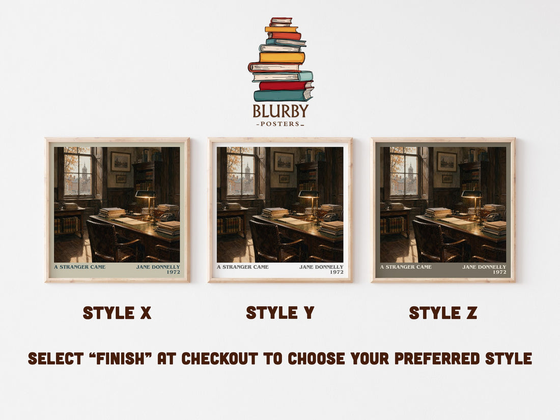 A Stranger Came literary print in frame leaning in hallway – romance wall art (mockup)