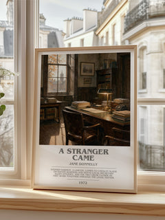 A Stranger Came bookish poster colour and style options – Jane Donnelly book art