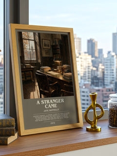 A Stranger Came bookish print framed by window – literary home decor