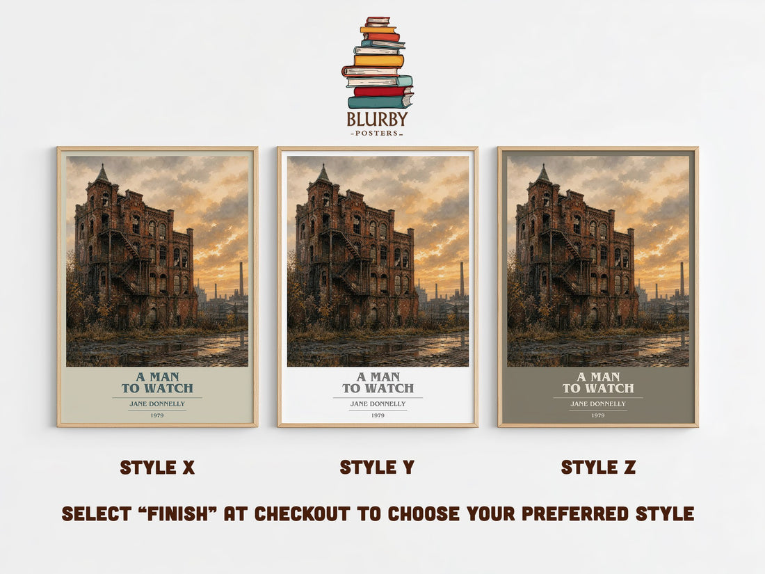 A Man to Watch book cover print in frame leaning in hallway – romance wall art (mockup)