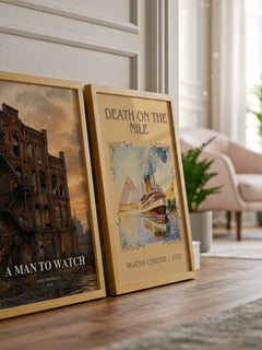 A Man to Watch watercolour print framed by window – literary home decor